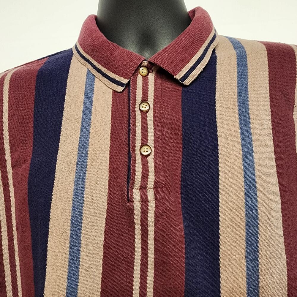 International Waters Men’s XL Long Sleeve Polo Multicolor Vertical Stripe Y2K